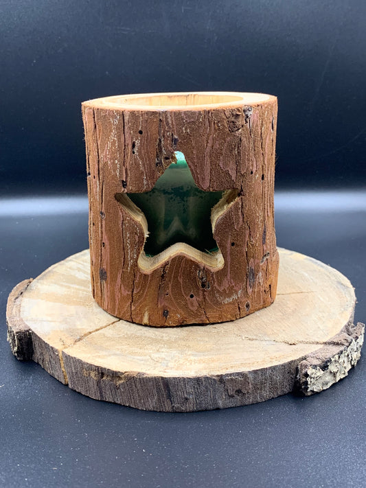 Bougies étoile en bois vert avec paillettes