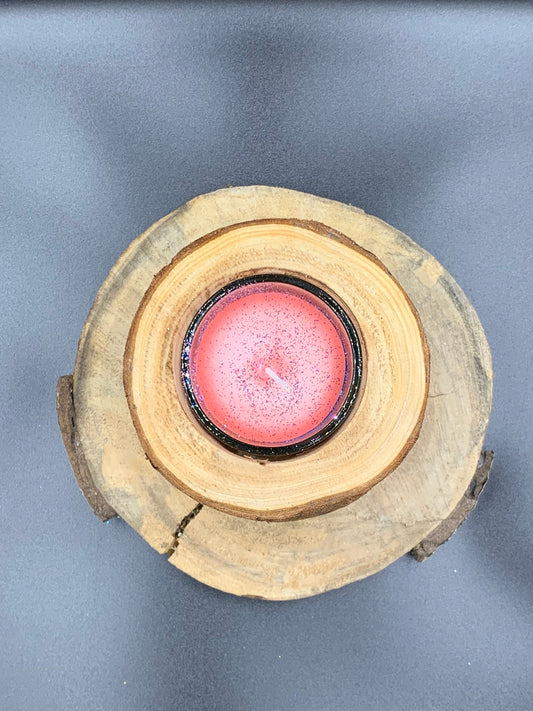 Bougies étoile en bois rose avec paillettes